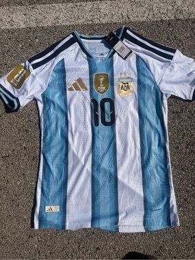 adidas Argentina #10 Home Jersey - Light Blue & White with Gold Accents